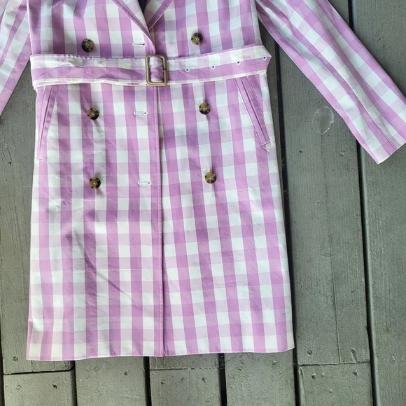 J.Crew 2011 Icon Trench Coat in Oversized Gingham Button Front Sash Tie Lilic 0 - Picture 9 of 12